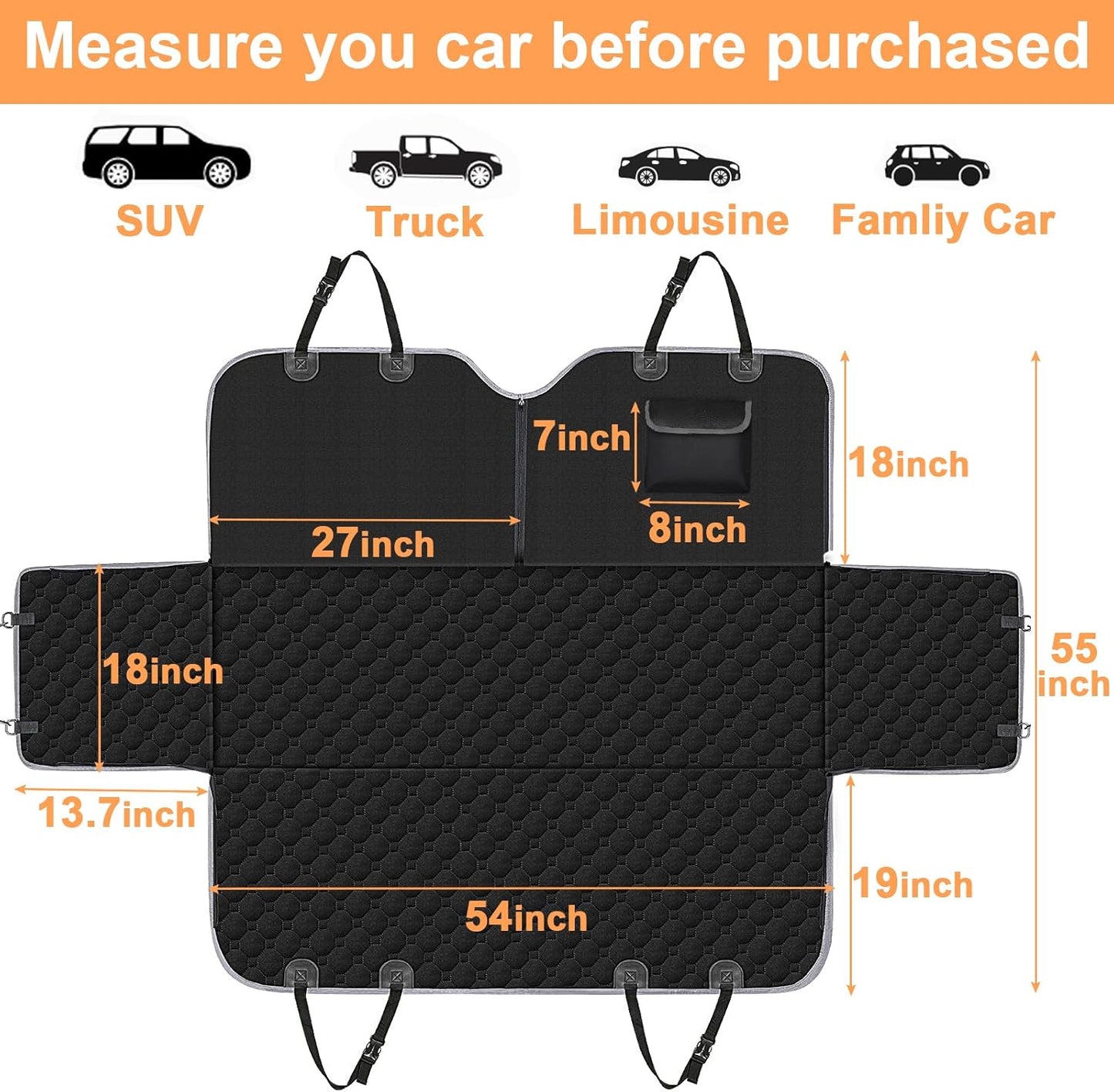 Dog Car Seat Cover for Back Seat, 2026 Upgraded 600D Heavy Duty Waterproof & Scratch-Resistant Dog Hammock for Car, Back Seat Pet Cover for Dogs with Sedan, Trucks and Suvs, Standard, Black